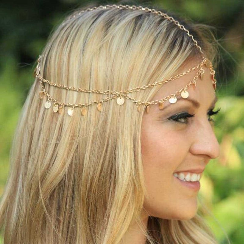 Missgrace HMetal Chain Jewelry Headband Head Hair Band Tassels Pearl - Image 2